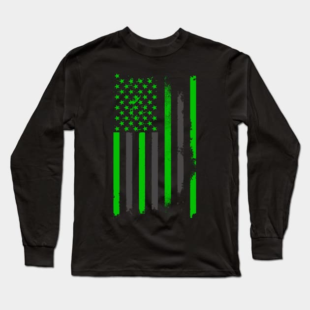 Green US Flag Long Sleeve T-Shirt by Etopix